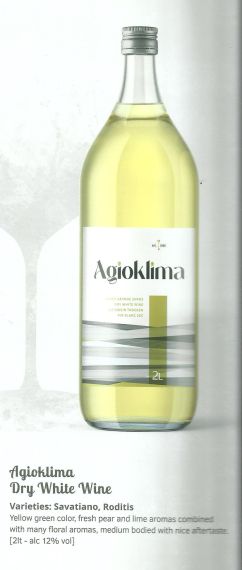 AGIOKLIMA VIN ALB SEC STICLĂ 2L