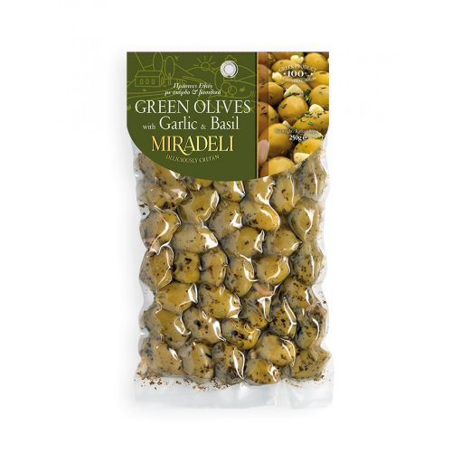 Măsline verzi cu busuioc și usturoi (ambalaj vidat 250 g)